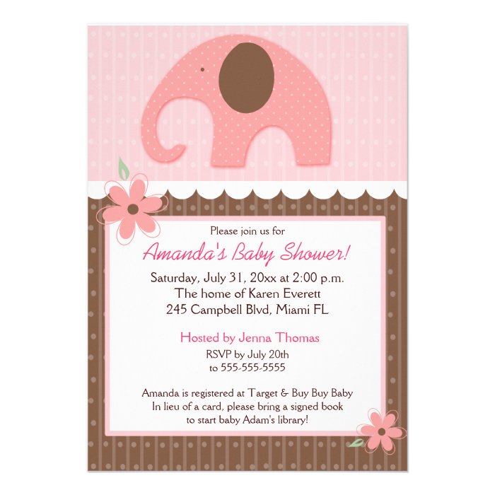 Little Elephant (Pink) 5x7 Baby Shower Invitation