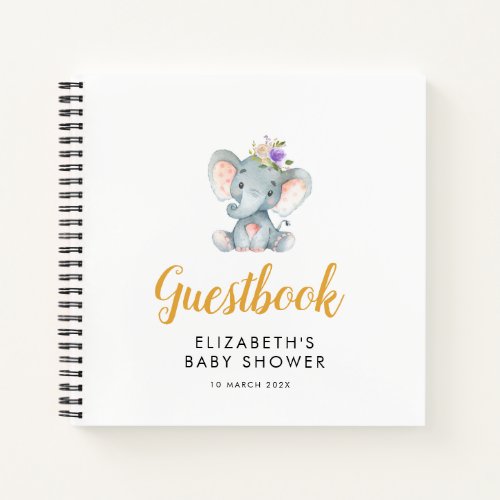 little elephant purple flora baby shower guestbook notebook