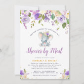 little elephant purple floral shower by mail invitation (Front)