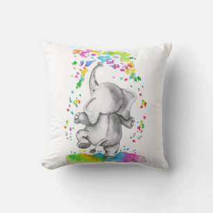 Little Elephant Splash of Color Throw Pillow