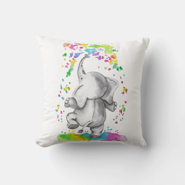 Little Elephant Splash of Color Throw Pillow (Front)