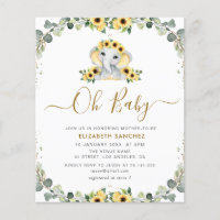 little elephant sunflower baby shower invitation