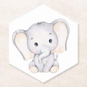 Little Elephant Watercolor Baby Shower Paper Coaster