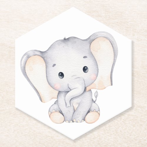 Little Elephant Watercolor Baby Shower  Paper Coaster