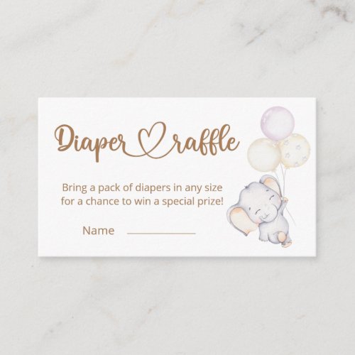  Little Elephant Watercolor Diaper Raffle Enclosure Card