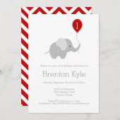 Little Elephant with Balloon Birthday Invitation 2 (Front/Back)