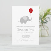 Little Elephant with Balloon Birthday Invitation 2 (Standing Front)