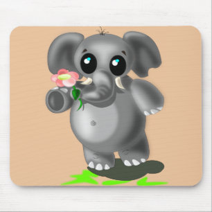 Little Elephant with Flower Mouse Pad - Your Color