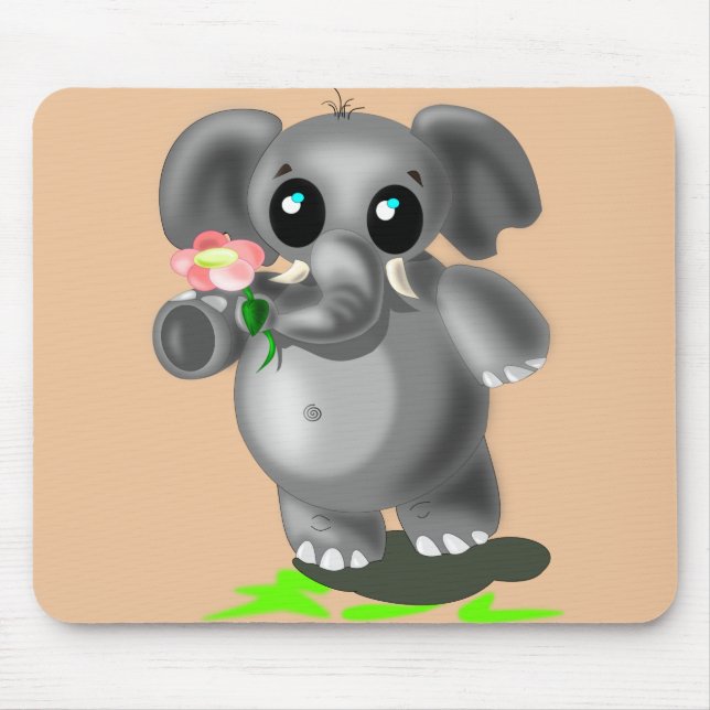 Little Elephant with Flower Mouse Pad - Your Color (Front)