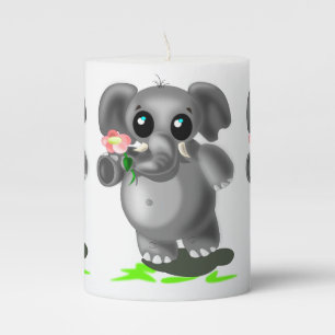 Little Elephant with Flower Pillar Candle Romantic