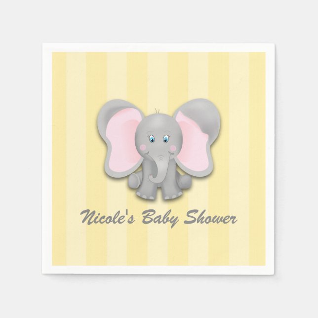 Little Elephant Yellow Baby Shower Party Napkins (Front)