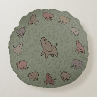 Little Elephants Round Pillow
