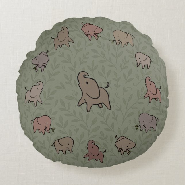 Little Elephants Round Pillow (Front)