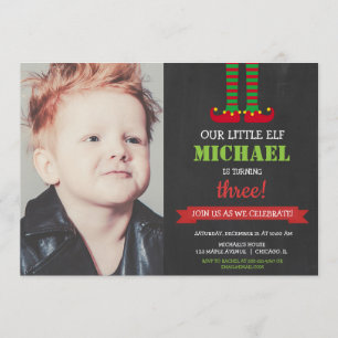 Little Elf cute Christmas Birthday Party photo Invitation