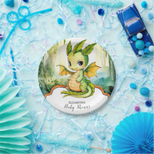 Little Enchanted Dragon Baby Shower Paper Plates