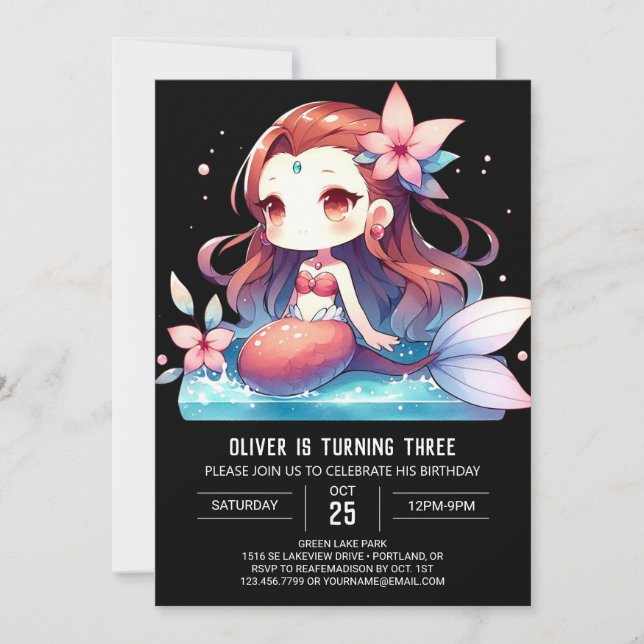 Little Enchanted Mermaid Birthday Invitation (Front)