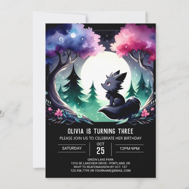 Little Enchanted Wolf Birthday Invitation (Front)