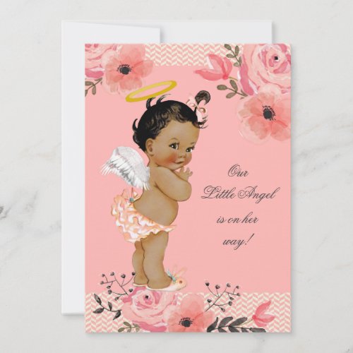 Little Ethnic Angel Watercolor Flowers Baby Shower Invitation