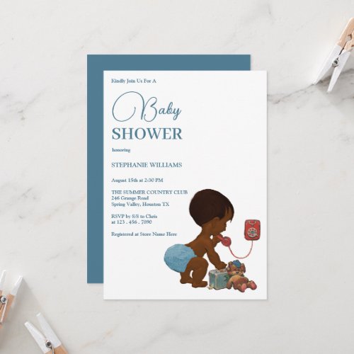 Little Ethnic Boy Calling Baby Shower Invitation