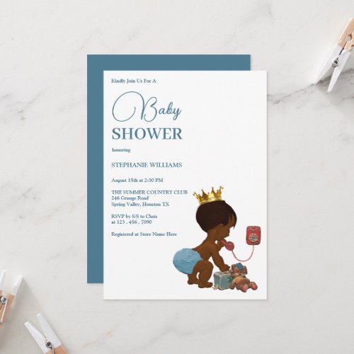 Little Ethnic Boy With A Crown Baby Shower Invitation