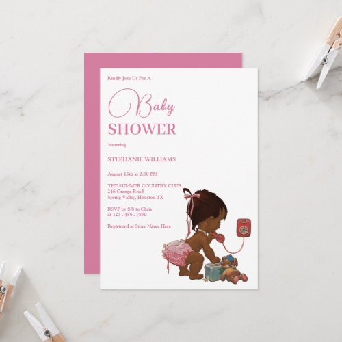 Little Ethnic Girl Calling Baby Shower Invitation