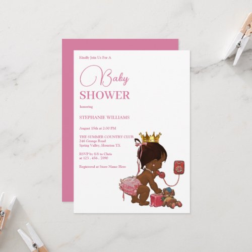 Little Ethnic Girl With A Crown Baby Shower Invitation