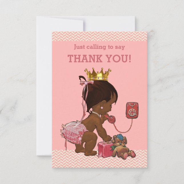 Little Ethnic Princess on Phone Thank You Chevrons Card (Front)