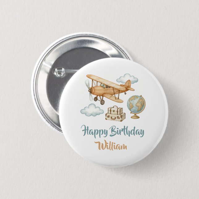 Little Explorer Airplane Birthday Button (Front & Back)