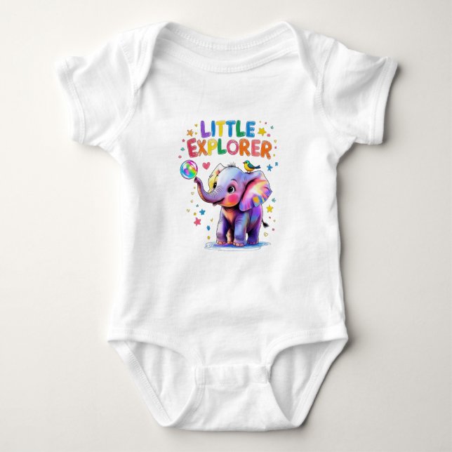 Little Explorer Crayon Style Baby Elephant Bodysuit (Front)