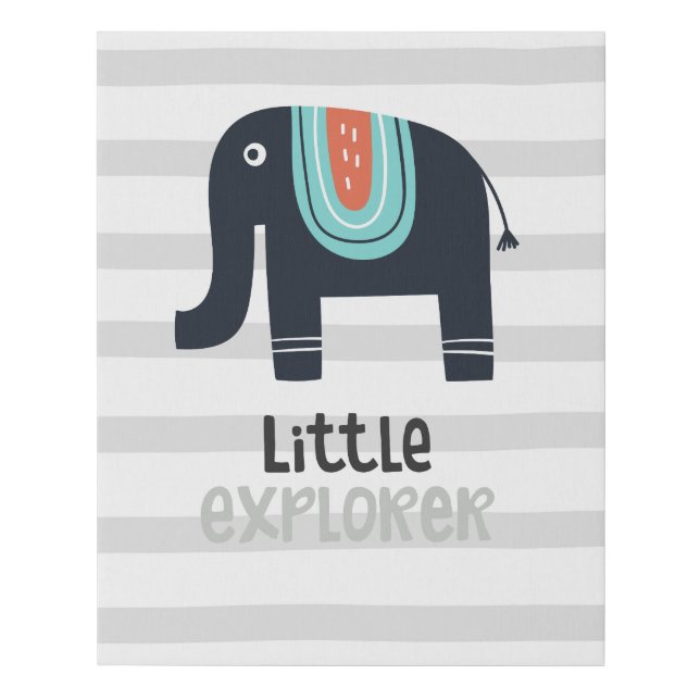 Little Explorer Cute Nordic Elephant Faux Canvas Print (Front)