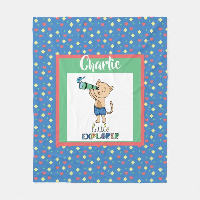 Little Explorer, Cute Personalized Kid's Fleece Blanket (Front)