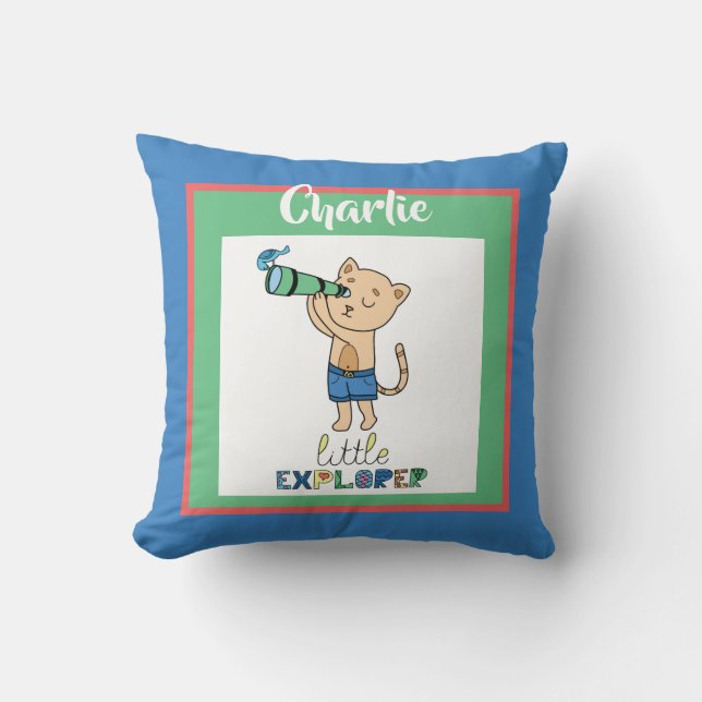 Little Explorer, Cute Personalized Kid's Throw Pillow (Front)