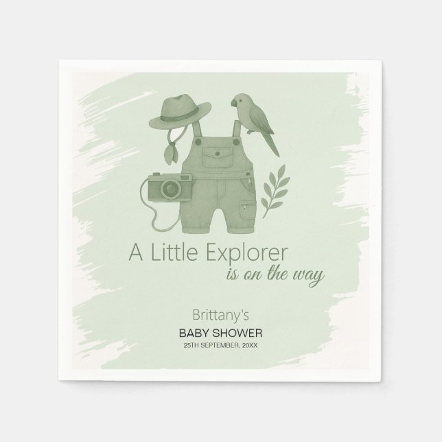 Little Explorer Is On The Way Baby Shower Napkins (Front)