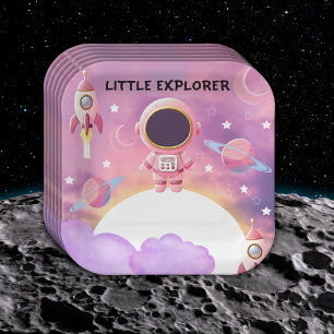 Little Explorer Modern Purple Baby Shower  Paper Plates