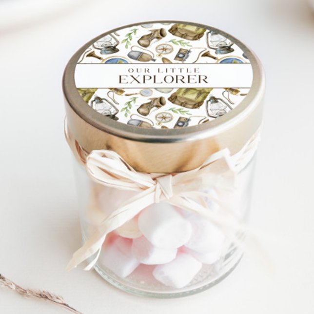 Little Explorer Neutral Custom Favor Classic Round Sticker (Creator Uploaded)