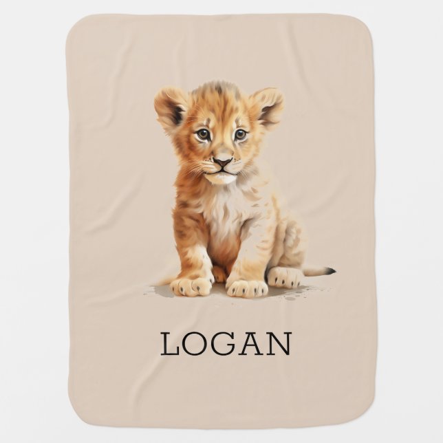 Little Explorer - Personalized Lion Cub Baby Blanket (Front)