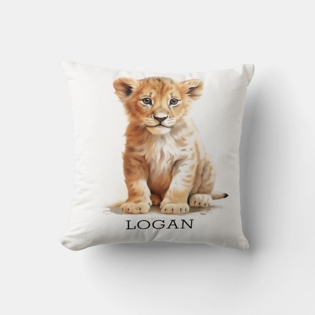 Little Explorer - Personalized Lion Cub Throw Pillow (Front)