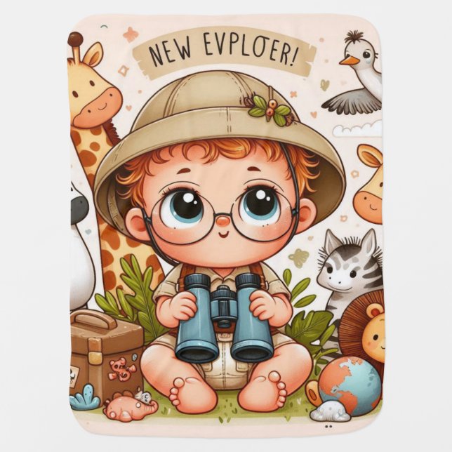 Little Explorer: Safari Adventure Baby Design Blanket (Front)