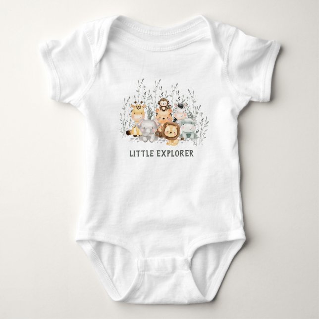 Little Explorer Safari Animals Baby Shower Baby Bodysuit (Front)