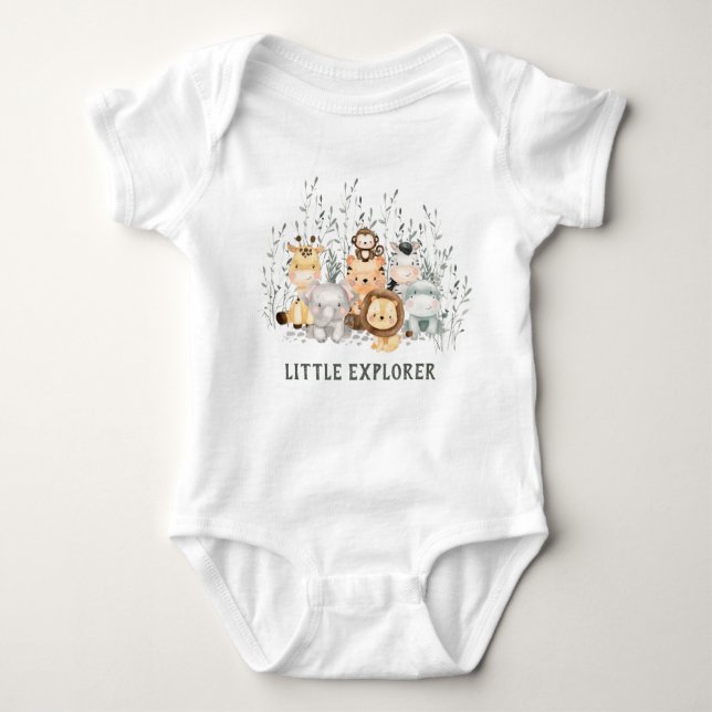 Little Explorer Safari Animals Baby Shower Bodysuit (Front)