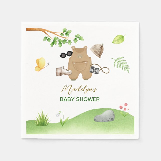 Little Explorer Woodland Forest Hiking Baby Shower Napkins (Front)