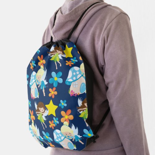 Little Fairies and Flowers Pattern Drawstring Bag