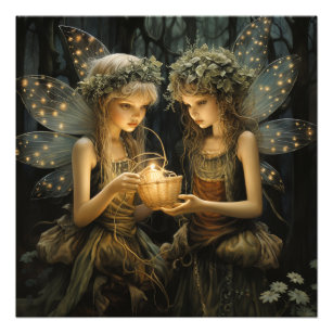 Little Fairies in the Woods Pretty Glowing Lights Photo Print