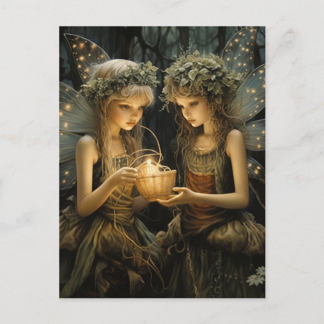 Little Fairies in the Woods Pretty Glowing Lights Postcard (Front)