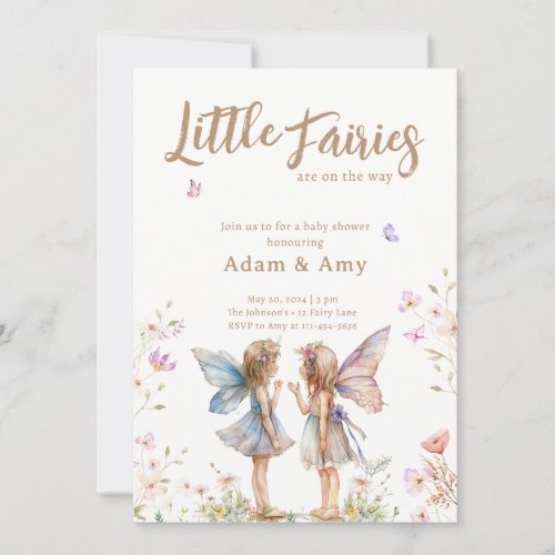 Little Fairies Twin Girl Baby Shower Invitation 