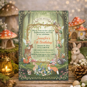 Little Fairies Whimsical Forest 7th Birthday Party Invitation