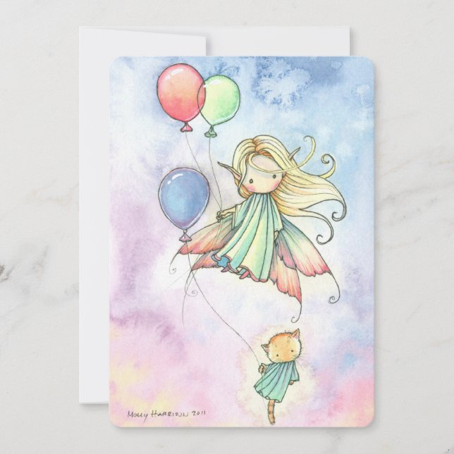 Little Fairy and Cat Girls Birthday Party Invites (Front)