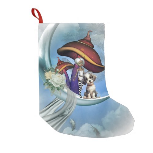 Little fairy and puppy  small christmas stocking