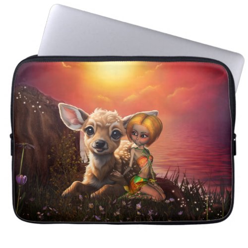 Little fairy and the cute fawn  laptop sleeve