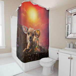 Little fairy and the cute fawn.  shower curtain